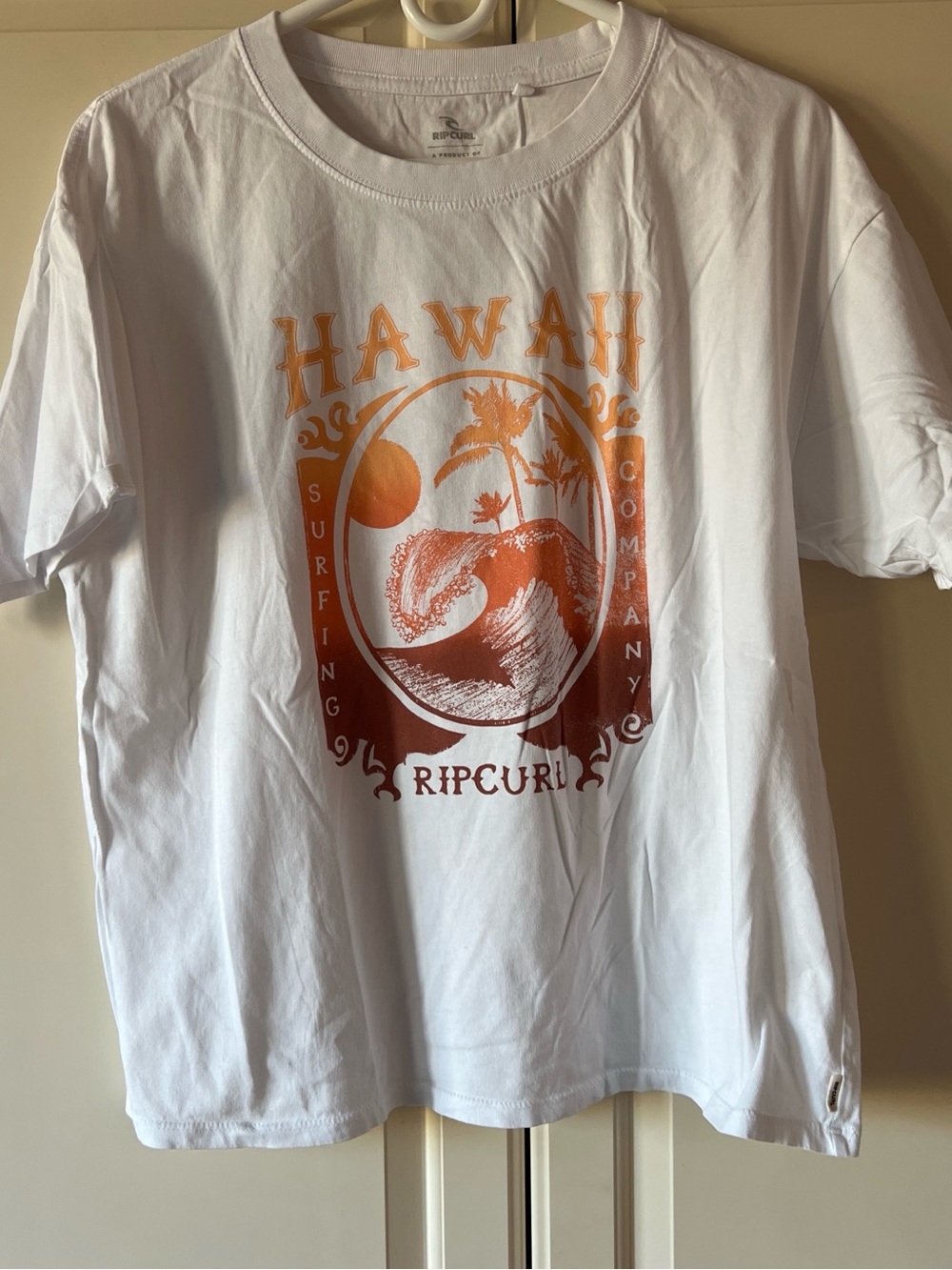 Rip Curl White Tee with Orange Hawaii Surf Graphic